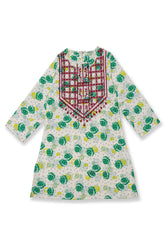 white kurti with light green flowers embroidery